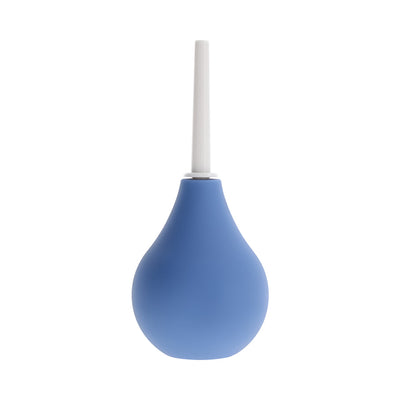 Blue silicone bulb douche with white nozzle for gentle intimate cleansing, compact and easy to use.