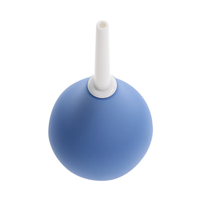 Selopa Squeaky Clean Blue anal douche with a soft blue silicone bulb and white nozzle on a white background.