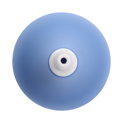 Top view of a blue silicone anal douche with a white nozzle opening on a white background.