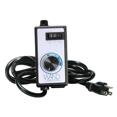 Black multi-function wand controller with variable speed dial and power switch, attached to a coiled power cord with US plug.