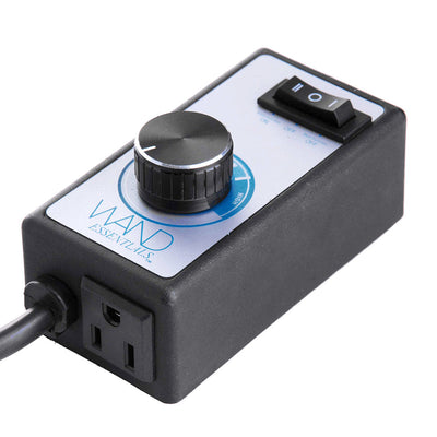 Black multi-function wand controller with adjustable dial and power switch for variable speed control, branded Wand Essentials.