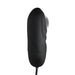 Black rechargeable silicone bullet vibrator with textured ridges and attached control bulb on a cord.
