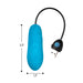 Blue textured silicone bullet vibrator with USB rechargeable control and size measurements shown.
