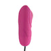Pink rechargeable silicone bullet vibrator with textured ridges and attached control cord.