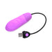 Purple textured silicone bullet vibrator with black USB charging cable and control button on white background.