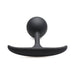 Small premium black silicone weighted anal plug with round bulb and slim base on white background.