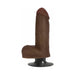 Realistic chocolate-colored vibrating dildo with suction cup base and textured balls for hands-free use.