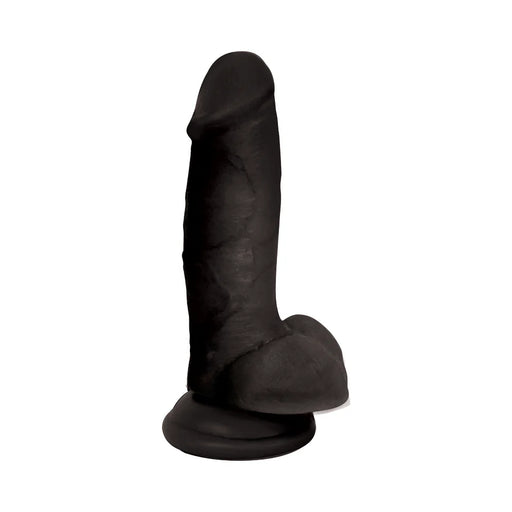 Black 7-inch realistic dildo with textured shaft, defined head, balls, and suction cup base for hands-free use.