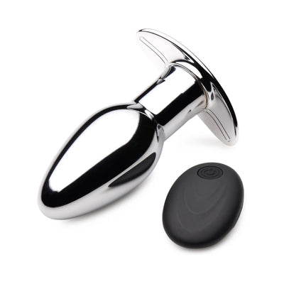 Master Series Chrome Blast 7X Rechargeable Butt Plug W/ Remote Control Small