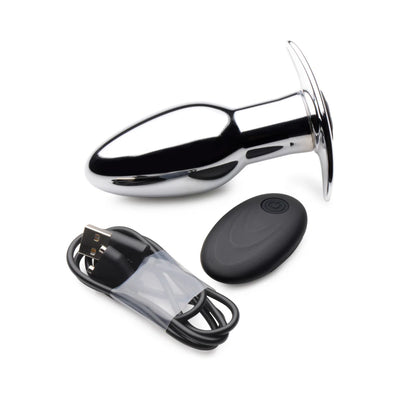 Master Series Chrome Blast 7X Rechargeable Butt Plug W/ Remote Control Small