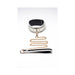 White PU leather collar with gold chain leash, black inner lining, and gold metal hardware on a white background.