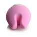 Pink silicone clitoral stimulator with dual bunny ear design and suction feature, shown on white background.