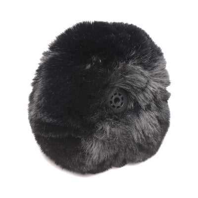 Soft black interchangeable bunny tail with SnapOn base for anal plug attachment, made of plush vegan polyester fur.