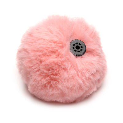 Soft pink fluffy interchangeable bunny tail with black SnapOn base for anal plug attachment.