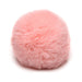 Soft pink fluffy interchangeable bunny tail accessory for SnapOn Tailz anal plugs, made of vegan polyester.