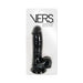 Black liquid silicone suction dildo with steel motion balls in clear retail packaging labeled VERS.