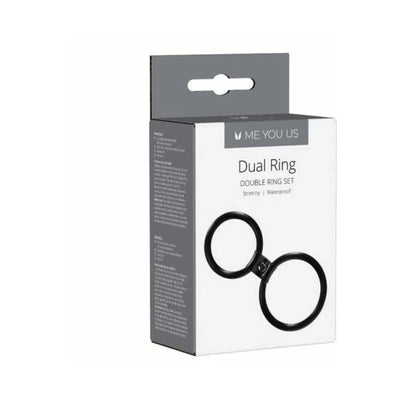 Packaging box of Linx Dual Ring Cock Ring in black showing product image and branding details