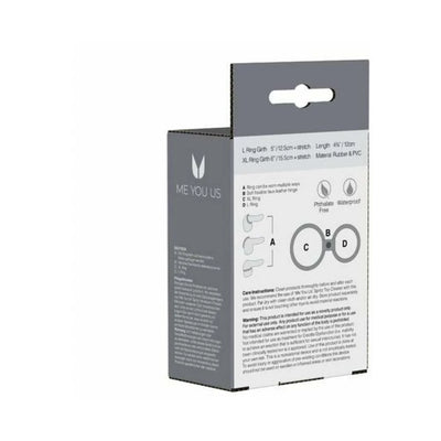 Packaging box of Linx Dual Ring Cock Ring in black with product details and usage instructions on the back panel.