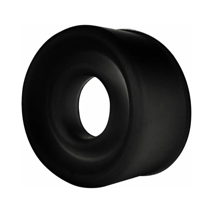 Black silicone pump sleeve with a smooth, rounded design and central opening for a comfortable fit.
