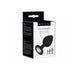 Packaging box for Me You Us Trio of Jewels 3-piece black silicone training plug set with jeweled bases.