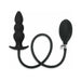 Black inflatable anal plug with beaded design and attached hand pump for adjustable size and comfort.