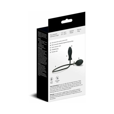 Packaging of Myu Inflatable Anal Plug in black showing product features and care instructions on the back.