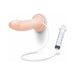 Realistic 8-inch vanilla-colored dildo with squirting feature and attached syringe for fluid filling, suction base for hands-free use.