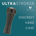 Black discreet hard case stroker with textured grip from Me You Us Ultrastroker collection on teal background.