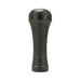 Black ergonomic male stroker case with textured grip and Me You Us branding at the base, standing upright on white background.
