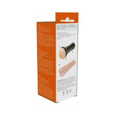 Packaging box of Myu Ultrastroker V2 Pussy Vanilla male masturbator with product features and usage instructions.