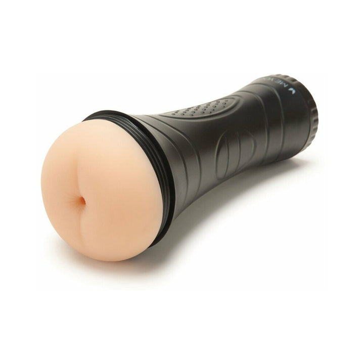Myu Ultrastroker V4 male masturbator with realistic anal design and black textured outer case.