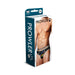 Packaging of Prowler Black Oversized Paw Open Briefs featuring a male model wearing colorful paw print underwear.