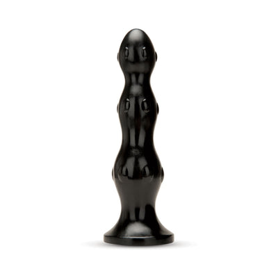 Black triple-beaded plug with a flared base, made from smooth body-safe PVC.
