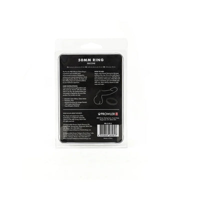 Packaging back view of Prowler Red Silicone Ring 50mm with product details and usage instructions.