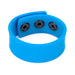 Blue silicone adjustable strap with three snap buttons for a customizable fit accessory.