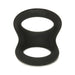 Black silicone dual-ring cock ring with a smooth, flexible design for enhanced comfort and fit.