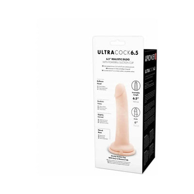 Prowler Red Ultra Cock 6.5 realistic dildo with suction cup base displayed on white packaging box.