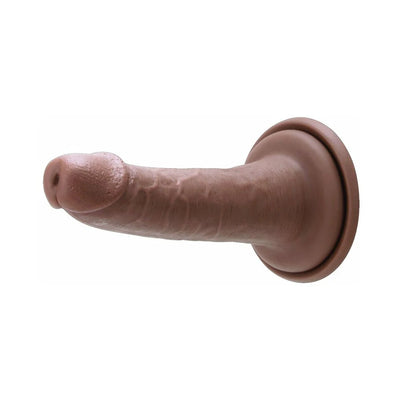 Realistic 6.5-inch brown silicone dildo with lifelike veins and suction cup base for hands-free use.