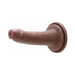 Realistic 6.5-inch brown silicone dildo with lifelike veins and suction cup base for hands-free use.