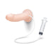 Realistic nude-colored squirting dildo with suction base and attached syringe for filling, shown on white background.