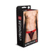 Packaging of Prowler Red ass-less jock featuring a red and black design on a male model torso.