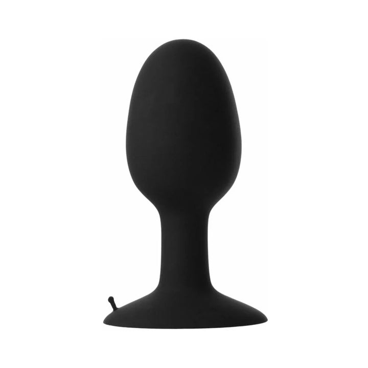 Black Prowler Xlarge weighted butt plug with a smooth, tapered shape and flared base.