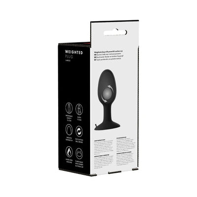 Packaging box of Prowler Xlarge Weighted Butt Plug showing product features and care instructions.