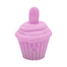 Pink silicone cupcake-shaped flicker stimulator with a soft tip and power button on the front.