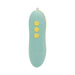 Mint green remote control with three yellow buttons for adjusting settings on a pleasure device kit