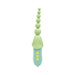 Mint green and blue silicone pleasure toy with beaded tip and three yellow control buttons on handle.