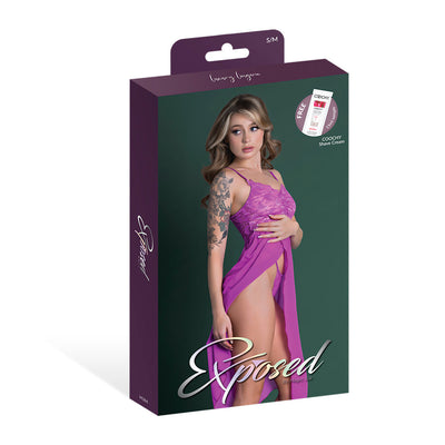 Magic Silk Butterfly Fantasies Gown & Thong Set Neon Purple