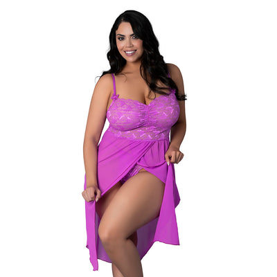 Magic Silk Butterfly Fantasies Gown & Thong Set Neon Purple
