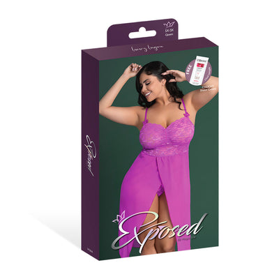 Magic Silk Butterfly Fantasies Gown & Thong Set Neon Purple