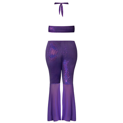 Magic Silk Glimmer Wrap Halter & Flair Pant Set Purple Disco